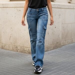 Low-Rise Cargo Jeans Flat Pocket Streetwear Inspired Size Large